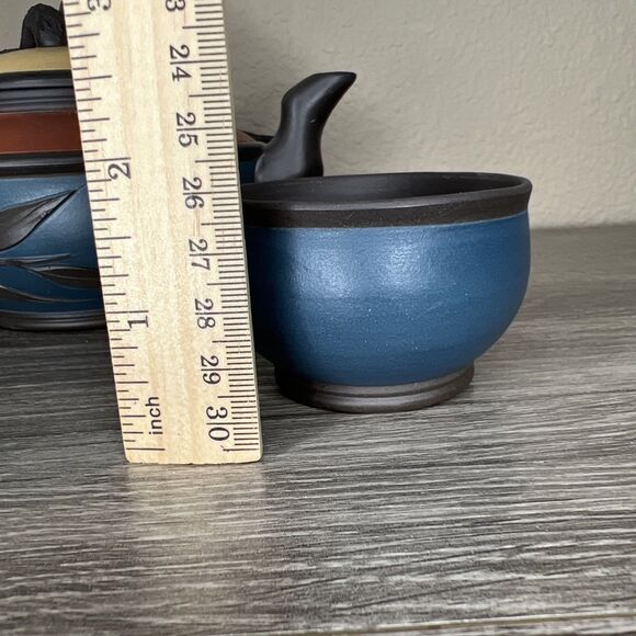 Vintage Chinese Handmade Yixing Zisha Clay Teapot And Teacups Artist Signed - Picture 11 of 12